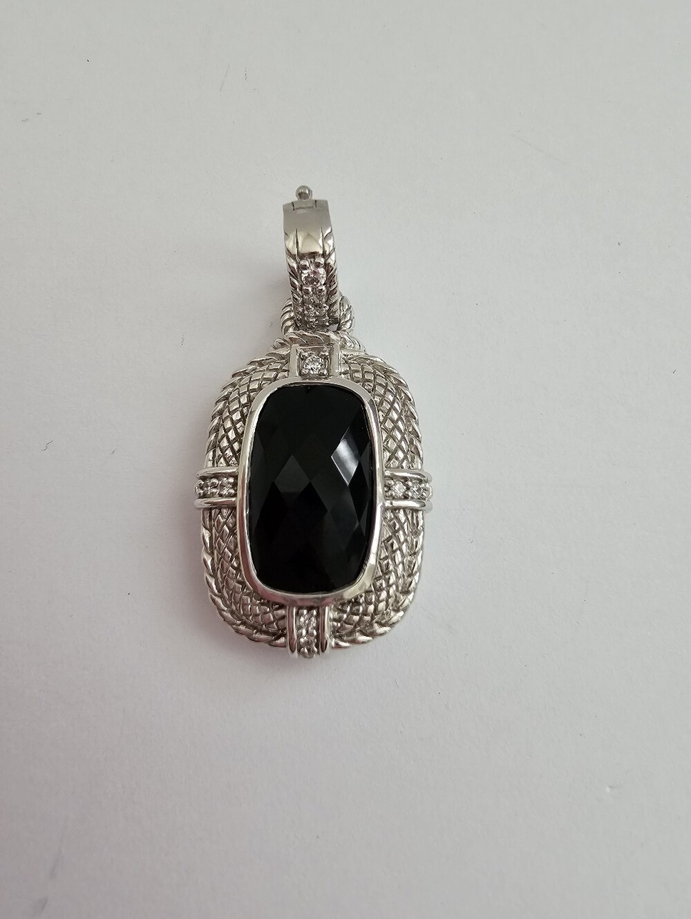 Authentic Judith Ripka Sterling Silver Cushion-Cut Black Onyx Enhancer Pendant​